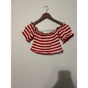 Shein Women's Size US 4 Red White Short Sleeve Babydoll Cropped Top Shirt NWOT